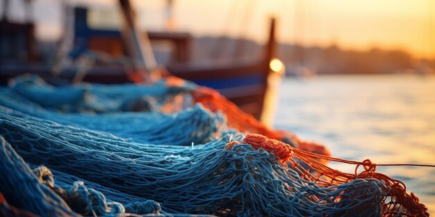 Foto la red de pesca en el fondo de un barco de pesca