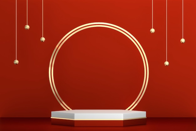 Red podium design geométrico mínimo xared renderização em 3d