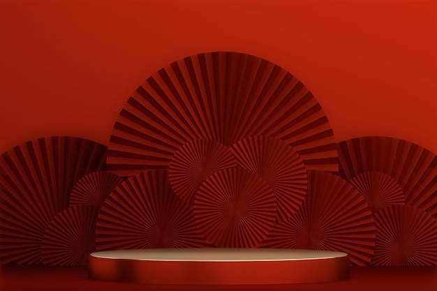 Red Podium para exibição do produto design geométrico mínimo3D rendering