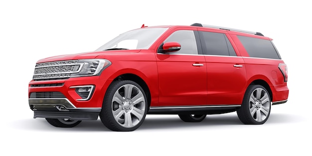 Red Premium Family SUV isolado no fundo branco. renderização em 3D