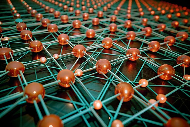 Red de red azul futurista abstracta con nodos naranjas brillantes que simbolizan la conectividad de alta tecnología