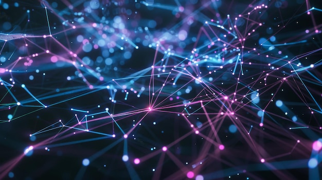 Red de red dinámica con conexiones vibrantes y flujo de datos