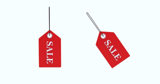 Red sale tags icon pack renderização 3D