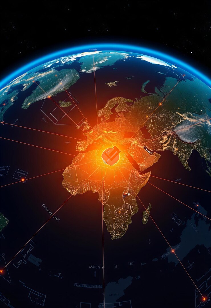 Red de satélites que conecta las principales ciudades de todo el mundo
