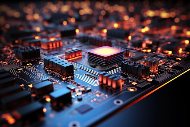 Red SciFi Motherboard Terminal Chip para Conceitos Tecnológicos Futurísticos