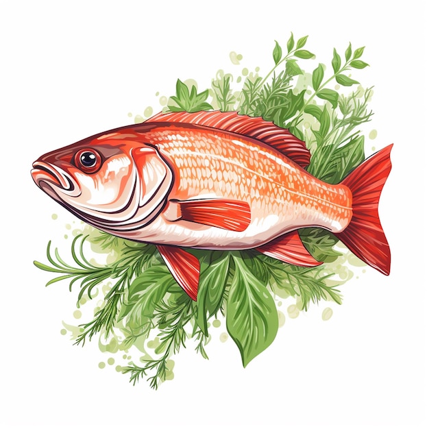 Red Snapper Fischillustration im naturalistischen Vintage-Stil, Vektortier isoliert auf Weiß