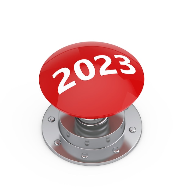 Red Start 2023 Botón de Año Nuevo Representación 3d