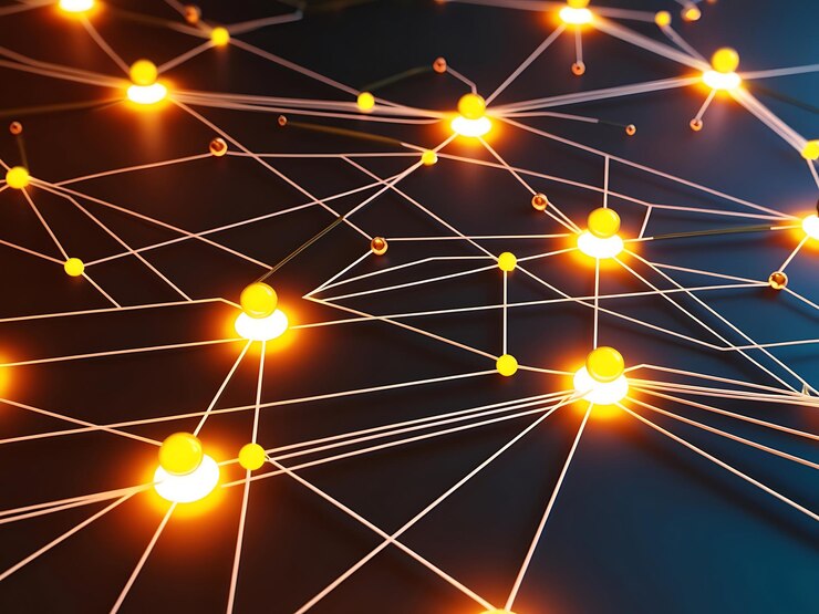 Foto red de tecnología abstracta con nodos y líneas brillantes