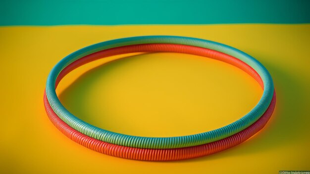 Foto el red y el verde vibrante de hula hoop en una superficie colorida