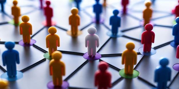 Red vibrante de figuras coloridas que representan las conexiones e interacciones de las redes sociales
