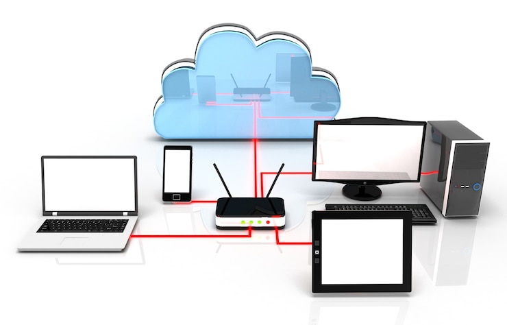 Foto red wifi de dispositivos electrónicos. ilustración 3d