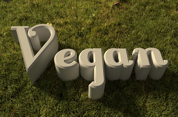 Redacción vegana en 3D sobre la hierba