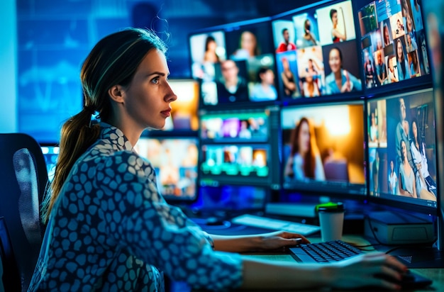 Redactor de video femenino trabajando en imágenes creativas