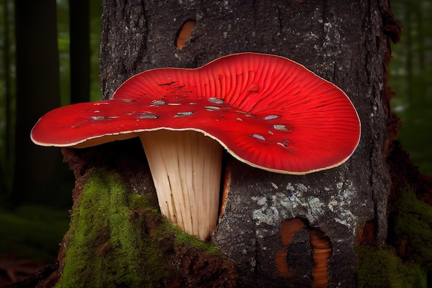 Redbelted conk Fomitopsis pinicola hongo en el tronco de un árbol Ai generativo