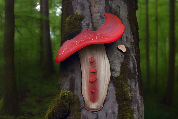 Redbelted Conk Fomitopsis pinicola Pilz auf einem Baumstamm Generative Ai