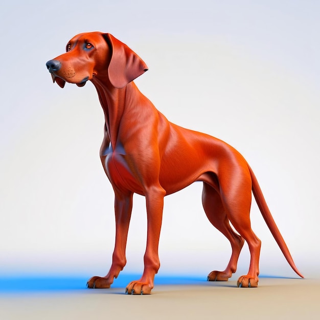 Foto redbone coonhound está en toda su altura en un estudio oscuro