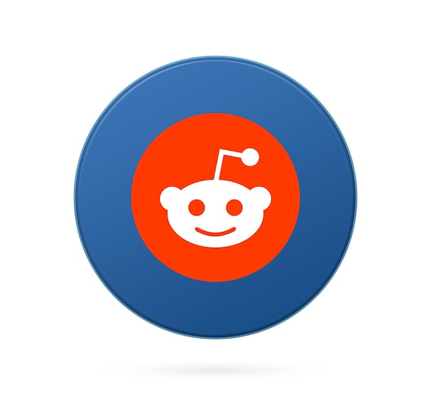 Reddit-Logo auf rundem Knopfsymbol mit leerem Hintergrund 3d