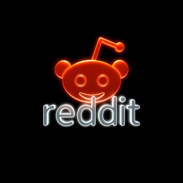 Reddit-Logo mit 3D-Rendering, geätztes Glasmaterial, subtiles Leuchten, orange und weißes Farbschema isoliert