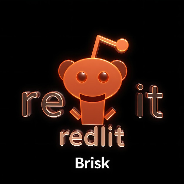 Reddit-Logo mit 3D-Rendering, geätztes Glasmaterial, subtiles Leuchten, orange und weißes Farbschema isoliert