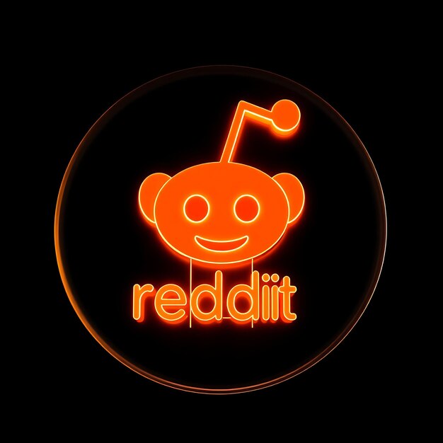 Reddit-Logo mit 3D-Rendering, geätztes Glasmaterial, subtiles Leuchten, orange und weißes Farbschema isoliert