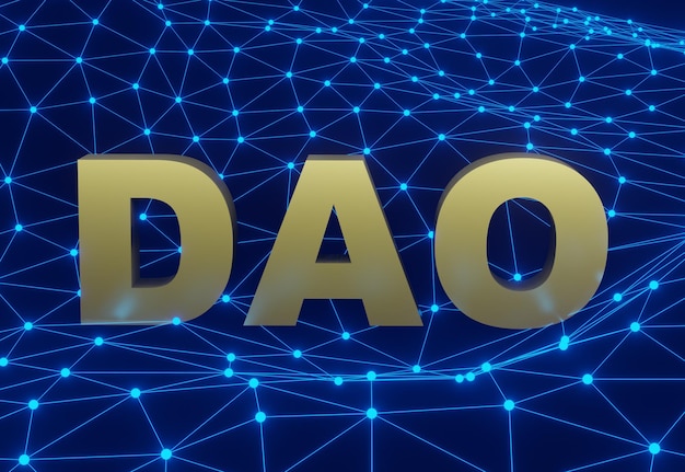 Rede DAO em fundo azul Tecnologia Blockchain de organização autônoma descentralizada