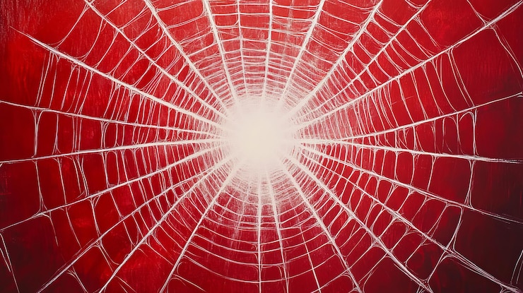 Foto rede de aranha vermelha radiante simbolizando conexão e projeto