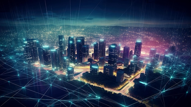 Rede de cidade inteligente moderna interconectada AI gerada
