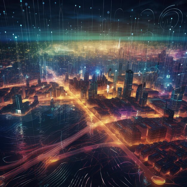 Foto rede de cidades inteligentes modernas interconectadas geradas por ia
