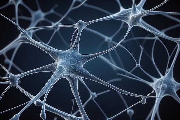 Foto rede de neurônios 3d renderização de profundidade de campo raso