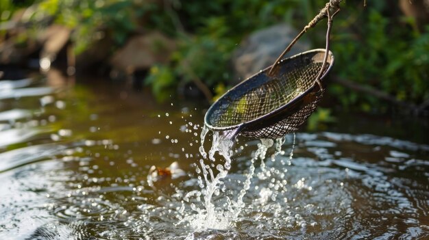 Rede de pesca posicionada no rio