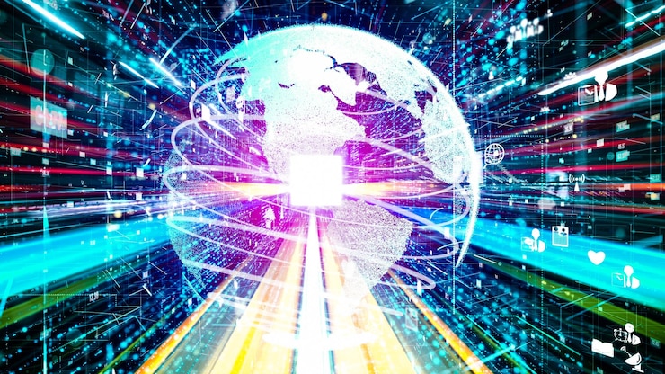 Foto rede de pessoas de mídia social global futurista e compartilhamento tácito de dados digitais