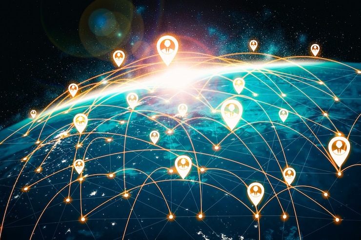 Foto rede de pessoas e conexão global com a terra em percepção inovadora