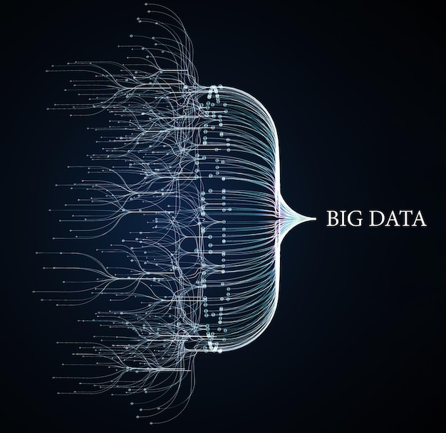 Foto rede de plotagem de threads de dados digitais de visualização de big data