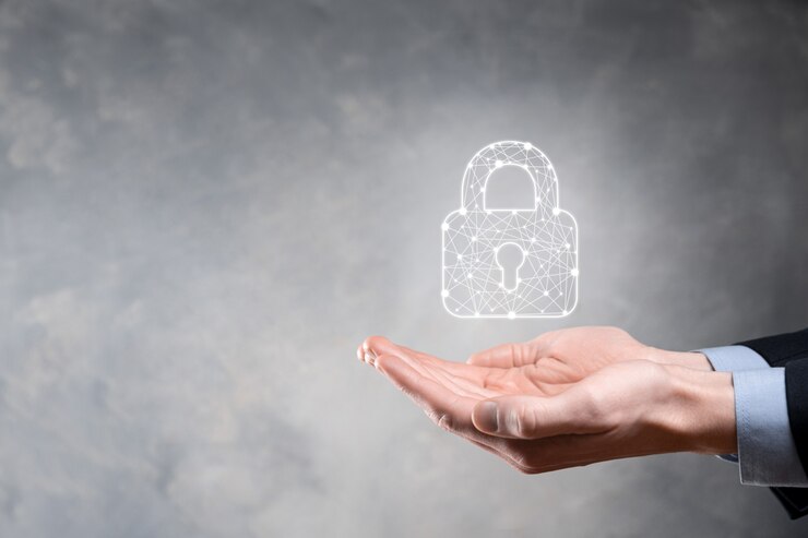 Foto rede de segurança cibernética. símbolo de cadeado e redes de tecnologia de internet. empresário protegendo informações pessoais de dados no tablet e na interface virtual. conceito de privacidade de proteção de dados. gdpr. eu.