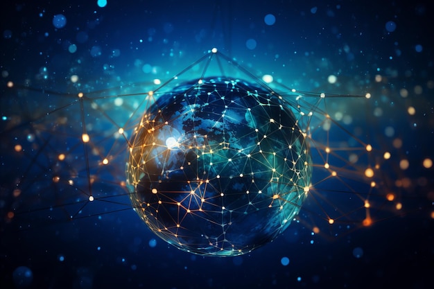 Rede global de comunicações interconectada globo com linhas e pontos conectividade digital