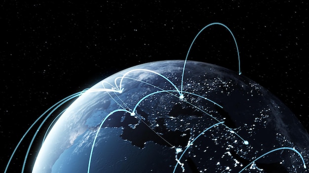 Rede global e conexão com a internet no globo terrestre orbital