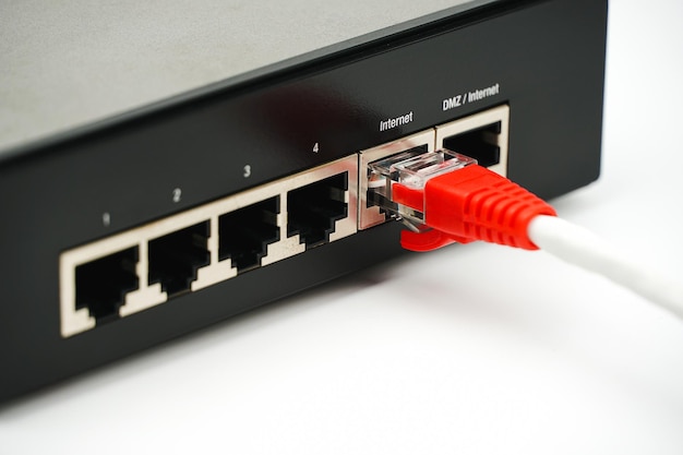 Rede LAN e conexão com a Internet Cabo Ethernet RJ45 plugue para roteador de modem de porta lan