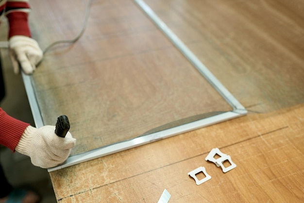 Foto rede mosquiteira de montagem de painel para janelas de pvc