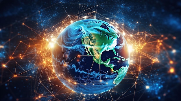 Rede mundial global e telecomunicações na terra e no campo da tecnologia da informação Tecnologias inovadoras futuristas Generative AI