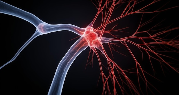 Rede neural em ação Uma visão microscópica de um neurônio com dendritos