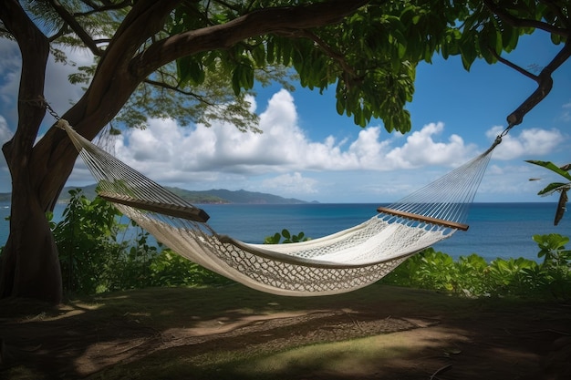 Rede tropical com vista para o mar perfeita para leitura ou cochilo