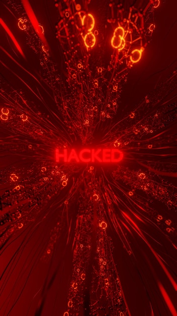 Rede vermelha com inscrição hackeada d render