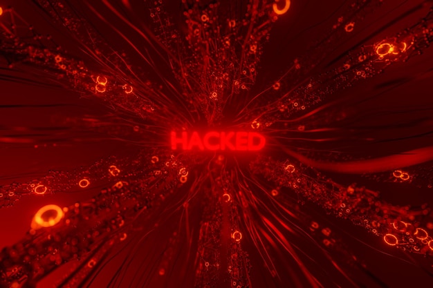 Rede vermelha com inscrição hackeada d render