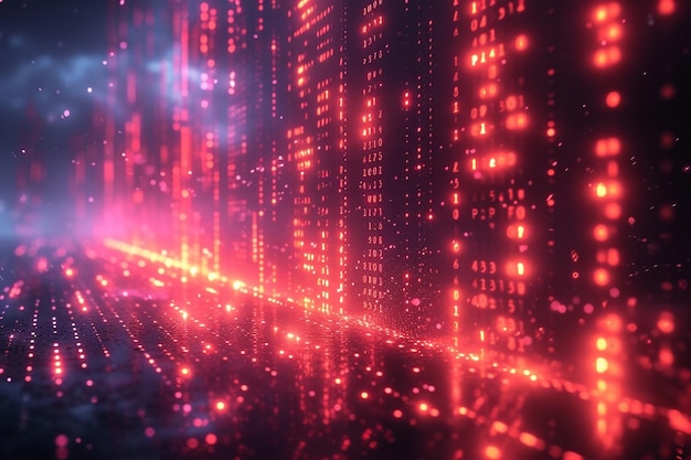 Rede virtual e telecomunicações fundo abstrato com luzes de néon vermelhas