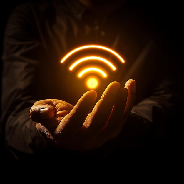 Rede Wi-Fi Símbolo de conexão com a Internet Logotipo de hotspot de velocidade cibernética Contacto de serviço espacial moderno