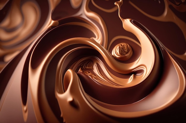 Redemoinho de chocolate fundo chocolate derretido marrom e branco fluindo cacau Generative AI