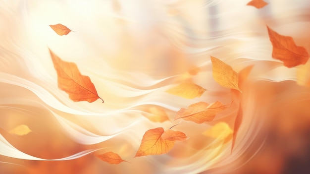 Redemoinhos abstratos de folhas de outono caindo com um efeito de foco suave IA geradora