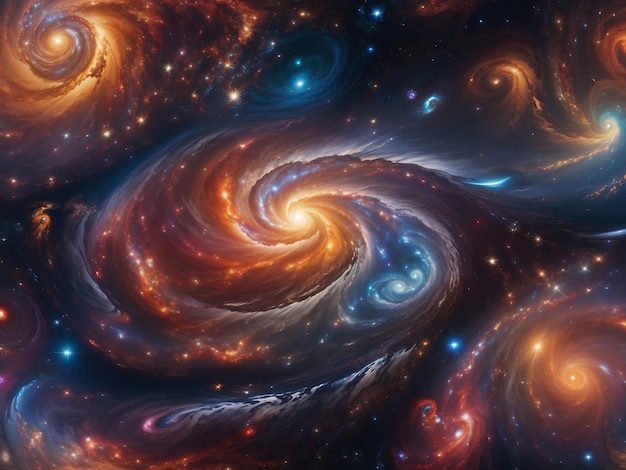 Redemoinhos cósmicos de galáxias e estrelas criando uma paisagem celestial hipnotizante