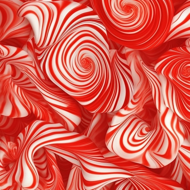 Redemoinhos de doces vermelhos e brancos sobre um fundo branco.