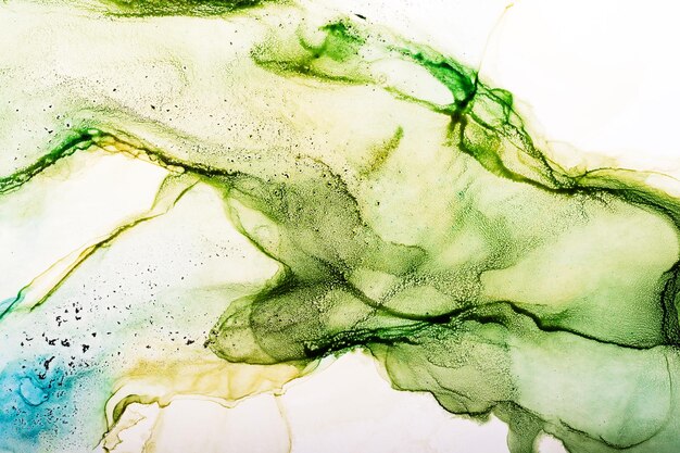 Redemoinhos de tinta de álcool em aquarela ondas transparentes em cores verdes delicadas manchas pastel decoração digital